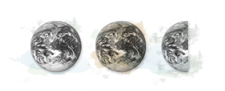 Two full globes and a half globe in different colors next to each other